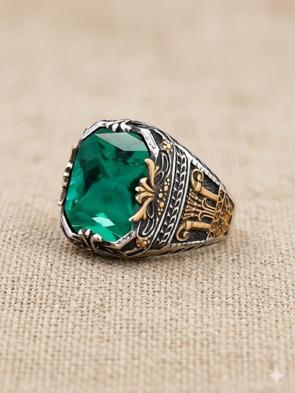 Emerald Green Stainless Steel Ring Mens Size 10